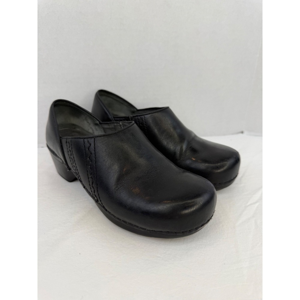 Dansko Black Leather Slip On‎ Clogs Comfort Shoes Size 38